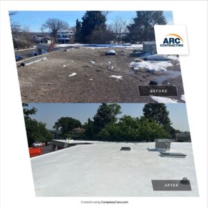 Before and after comparison of the flat roof replacement.