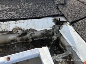 Cracked sealant around in gutters.